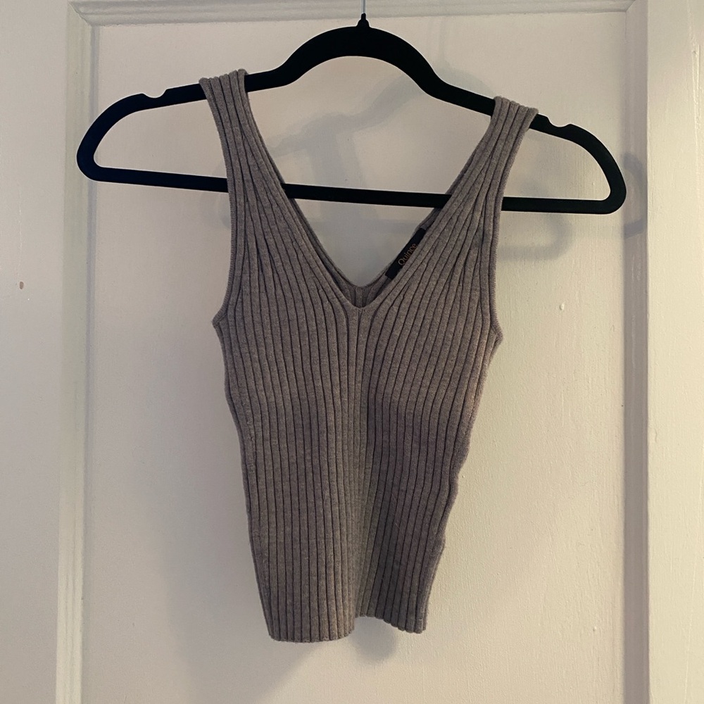 Quince Ribbed V-Neck Tank Top - Gray